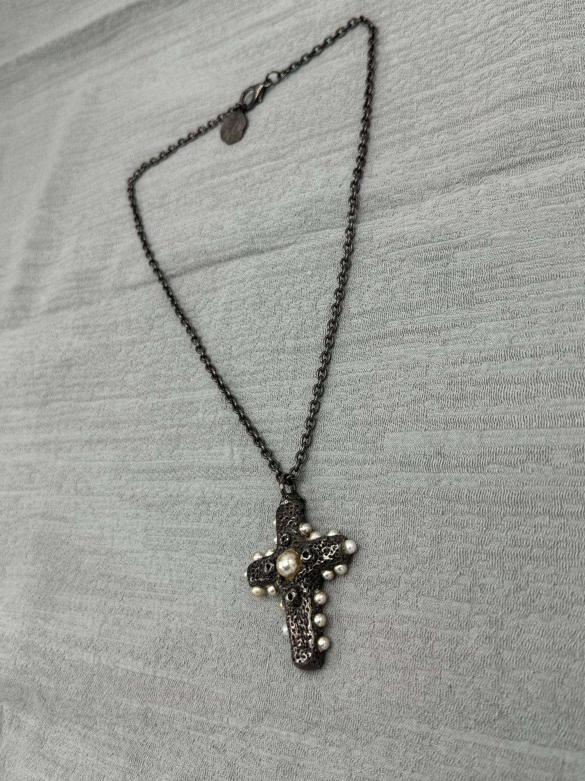 BLACK CROSS CHARM NECKLACE