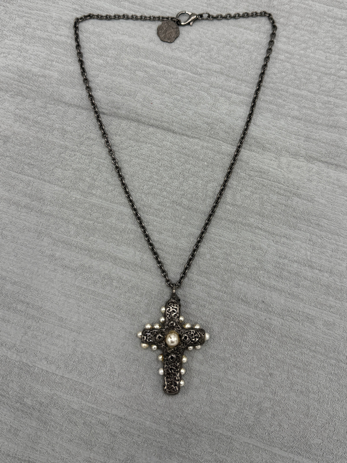 BLACK CROSS CHARM NECKLACE