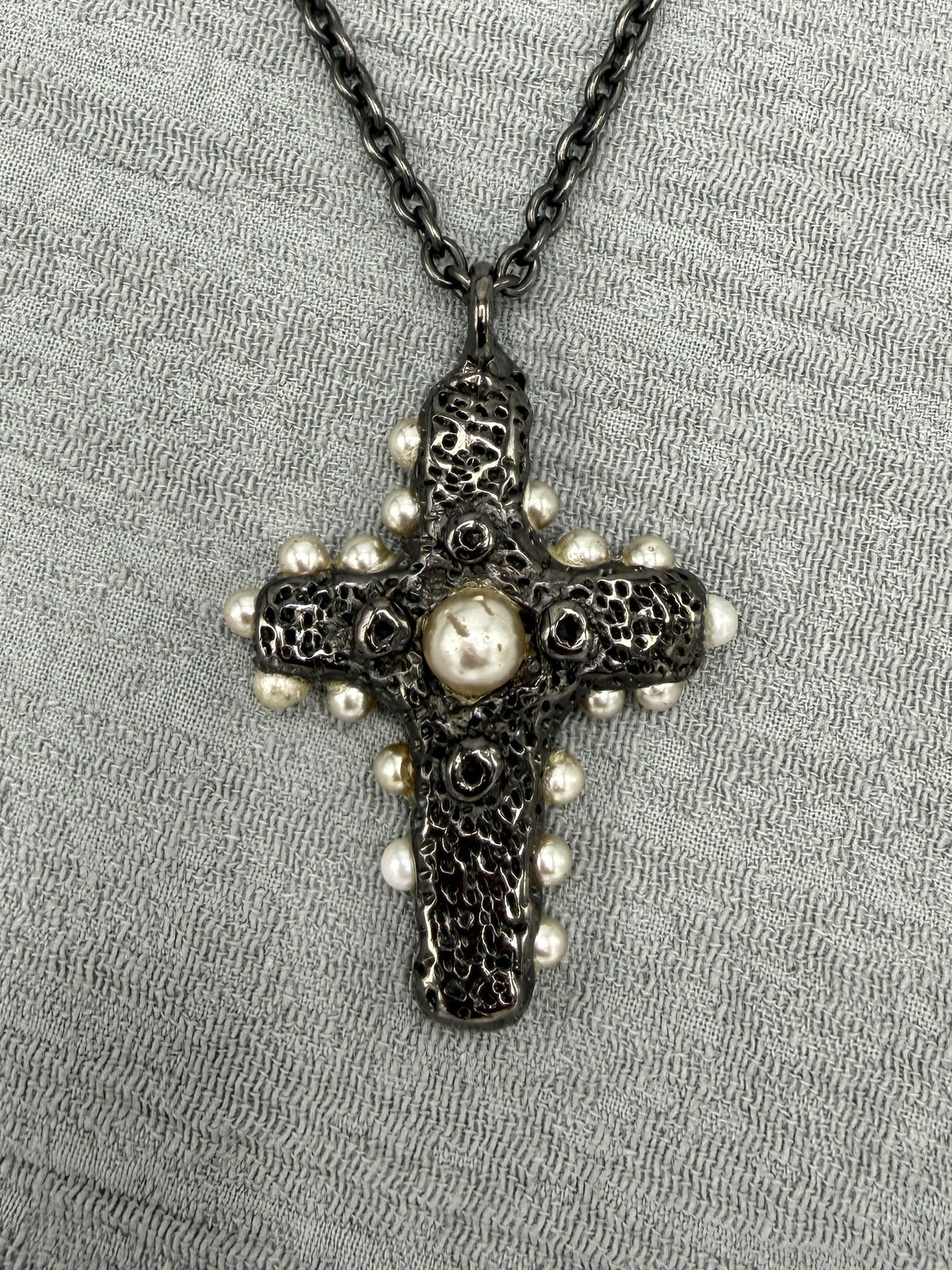 BLACK CROSS CHARM NECKLACE